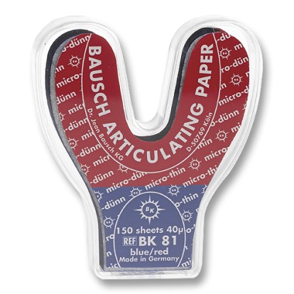 Артикуляционная бумага Bausch BK 81 - подкова, красная/синяя (40мкм, 200шт), Bausch / Германия