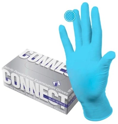 Перчатки CONNECT blue nitrile (M) - нитриловые, текстурированные (100пар), TOP GLOVE / Малайзия