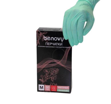 Перчатки BENOVY нитриловые ЗЕЛЕНЫЕ, XS  текстурированные  (50пар)